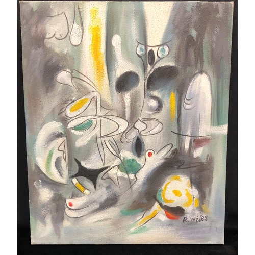 4244 - An abstract oil on canvas, signed B. Wiles, 61cm x 51cm.