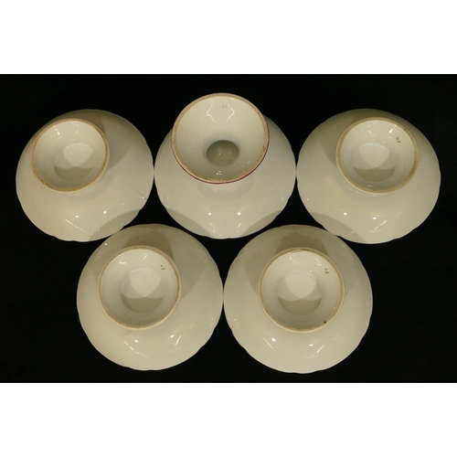 4247 - A set of 4 Continental china comports and 1 larger matching comport on white and red ground with mul... 