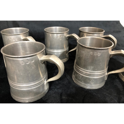 4053 - A set of 6 pewter half pint tankards, and a quantity of various other pewter items.