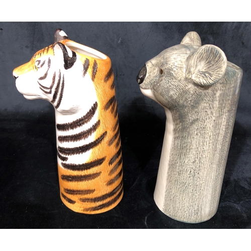 4054 - A koala's head jug 27cm high and a tiger's head jug 26.5cm high, both stamped Quail to base and both... 