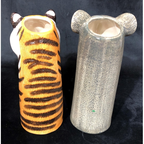 4054 - A koala's head jug 27cm high and a tiger's head jug 26.5cm high, both stamped Quail to base and both... 