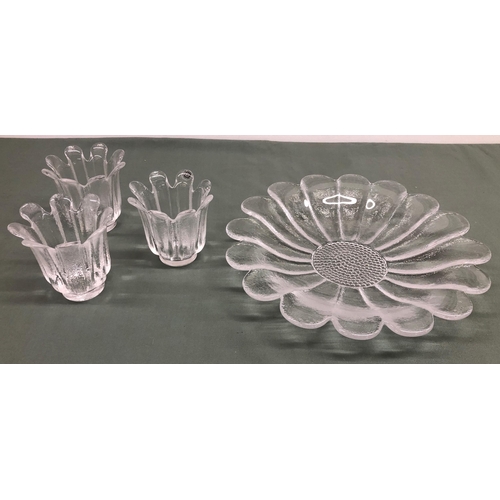 4061 - A Dartington Glass 'Daisy' dish 32.5cm diameter with 3 tea light holders, 10.5cm high (1 with origin... 