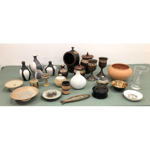 4068 - A quantity of various Studio and other pottery, china and glass, some stamped to base.