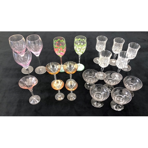 4080 - A quantity of various, cut glass, tinted and hand painted glasses.