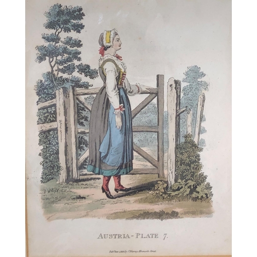 4082 - 4 hand coloured prints of Austrian people, 14 x 18.5cm.