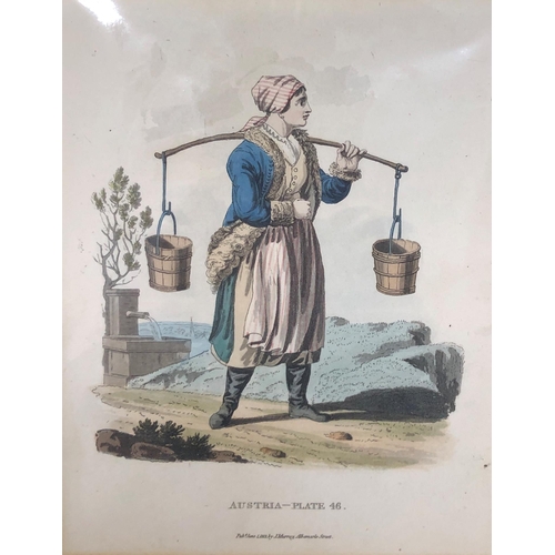 4082 - 4 hand coloured prints of Austrian people, 14 x 18.5cm.