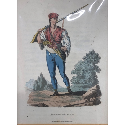 4082 - 4 hand coloured prints of Austrian people, 14 x 18.5cm.