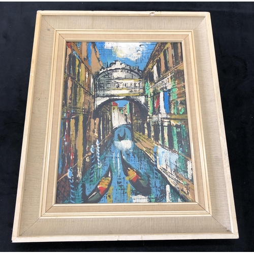 4088 - An oil on board depicting Venice buildings, water and gondolas, indistinctly signed to corner, 29 x ... 