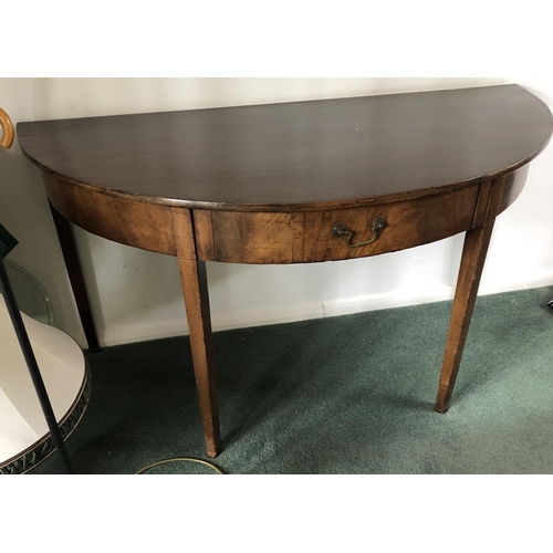 4102 - A good quality semi-circular mahogany hall table, single central drawer with wood dividers to interi... 