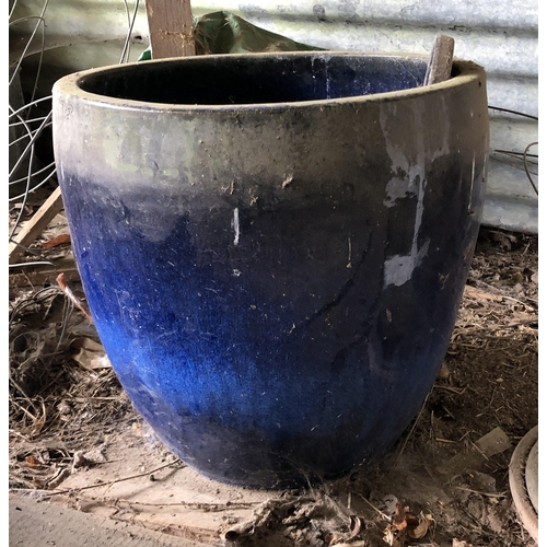 4118 - A large blue glazed earthenware garden pot, 45.5cm diameter, 44.5cm high. Item not held by P.F Windi... 