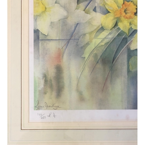 4003 - Karen Armitage limited edition print of daffodils, 146/250, 29 x 39cm, in gilt frame.