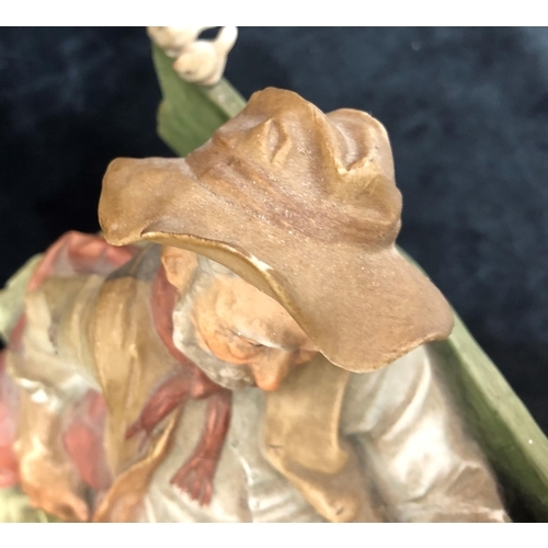 4034 - A 20th Century painted porcelain Capodimonte figure, Tramp feeding a squirrel bearing impressed B.Me... 