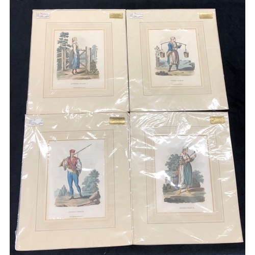 4082 - 4 hand coloured prints of Austrian people, 14 x 18.5cm.