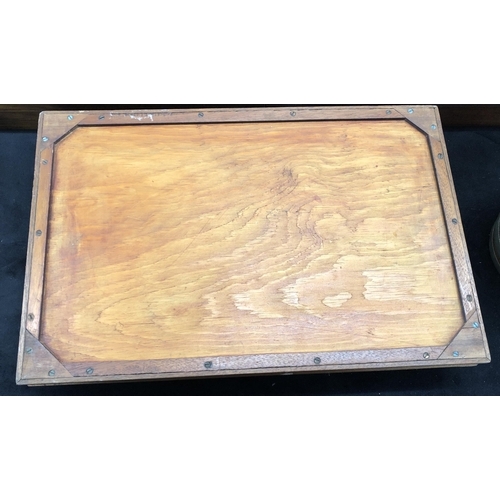 4095 - A wooden 2-handled tray with lacework and Made in England stamp under glass to centre, 45.5 x 30cm, ... 