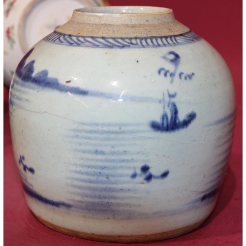 102 - An Oriental round bulbous thin necked vase (converted to lamp with hole drilled to base), on white g... 