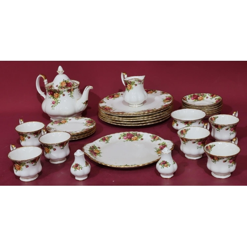 131 - Royal Albert Old Country Roses pattern service, comprising of teapot, milk jug, sugar bowl, cake pla... 