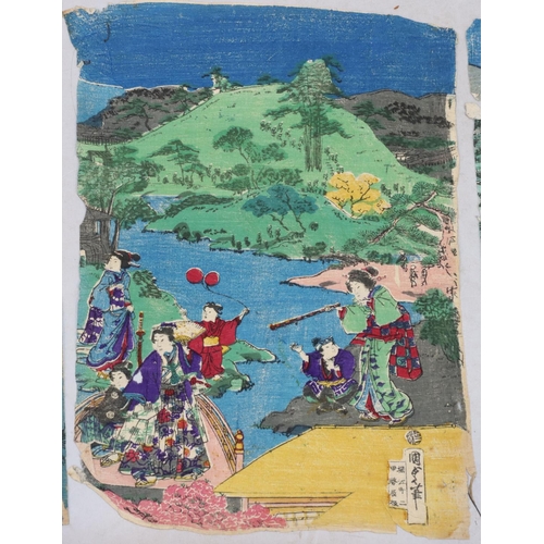 148 - 3 Oriental multi-coloured pictures depicting various figures, approx. 27cm x 20cm