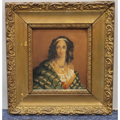 161 - A small watercolour shoulder length portrait of a lady, 12cm x 10.5cm, in gilt frame