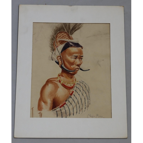 174 - An African watercolour, shoulder length portrait of a gentleman, indistinctly signed, 25.5cm x 20cm,... 