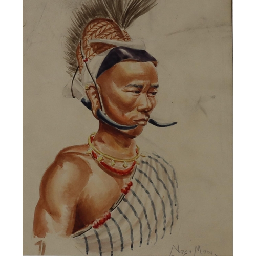 174 - An African watercolour, shoulder length portrait of a gentleman, indistinctly signed, 25.5cm x 20cm,... 