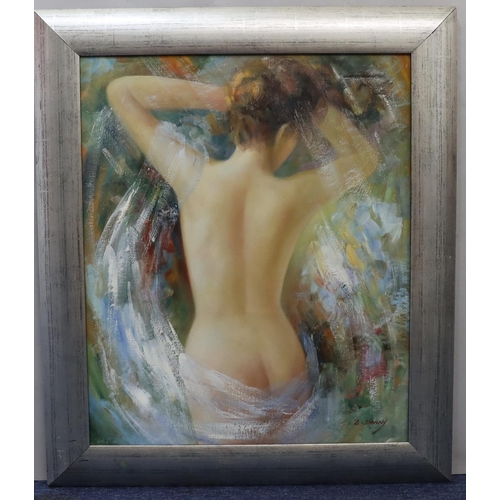 185 - Z. Danny, modern oil on canvas, half-length portrait of the back of a female nude, signed,  60cm x 5... 