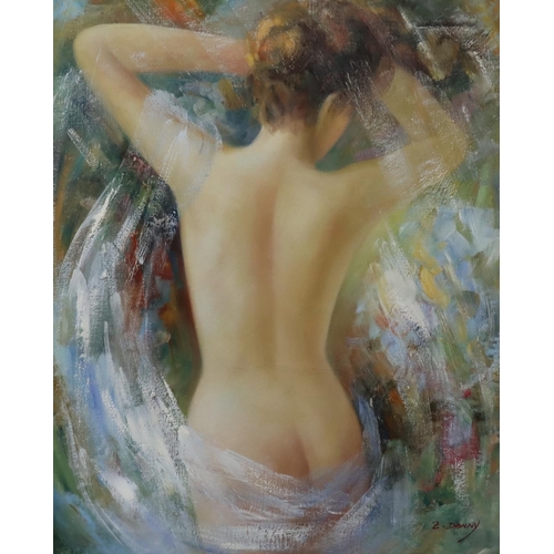 185 - Z. Danny, modern oil on canvas, half-length portrait of the back of a female nude, signed,  60cm x 5... 