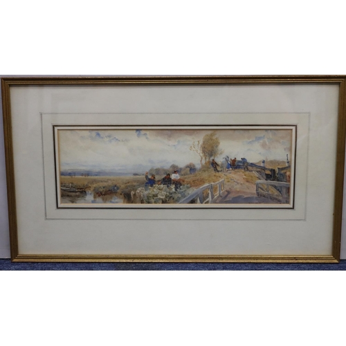 189 - T. Winter watercolour depicting horse and figures pulling boat in to lock, indistinctly signed, 12cm... 