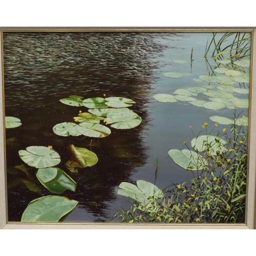 203 - David Smith (British b.1949) oil on canvas depicting lilies 