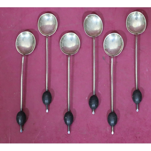 212 - A set of 6 Birmingham silver coffee bean spoons