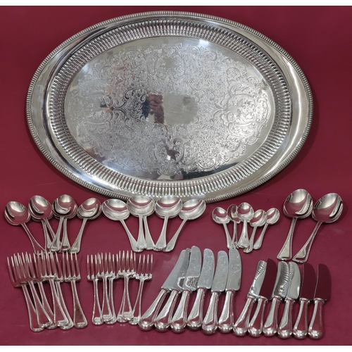 221 - A silver plated 6 place setting flatware service with ball rim, comprising of a pair of servicing sp... 