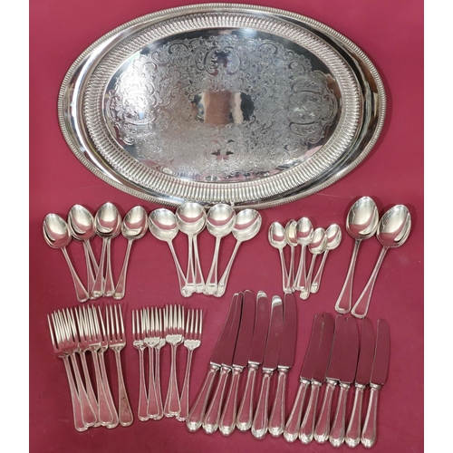 221 - A silver plated 6 place setting flatware service with ball rim, comprising of a pair of servicing sp... 