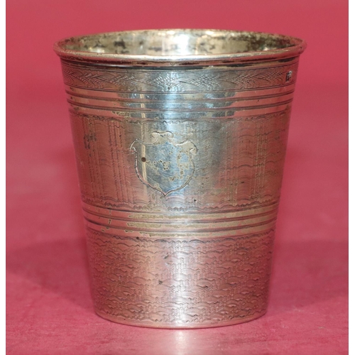 225 - A Russian silver kiddush cup with allover etched decoration, stamped to base, 6.7cm high, 2.1oz