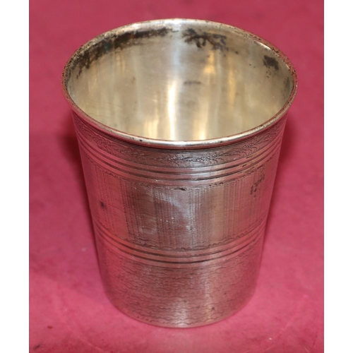 225 - A Russian silver kiddush cup with allover etched decoration, stamped to base, 6.7cm high, 2.1oz