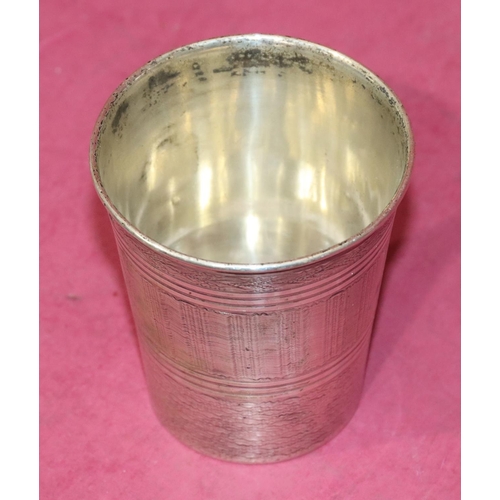 225 - A Russian silver kiddush cup with allover etched decoration, stamped to base, 6.7cm high, 2.1oz