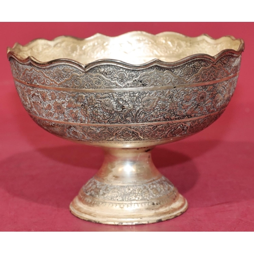 226 - A Continental 900 silver coloured metal round bowl with crinkled rim and allover embossed floral, le... 