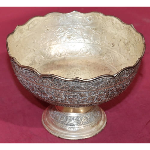 226 - A Continental 900 silver coloured metal round bowl with crinkled rim and allover embossed floral, le... 