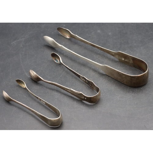 232 - A pair of Georgian silver sugar tongs and 2 further pairs of silver sugar tongs, 1.9oz (3)