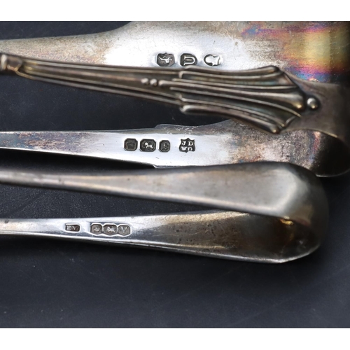 232 - A pair of Georgian silver sugar tongs and 2 further pairs of silver sugar tongs, 1.9oz (3)