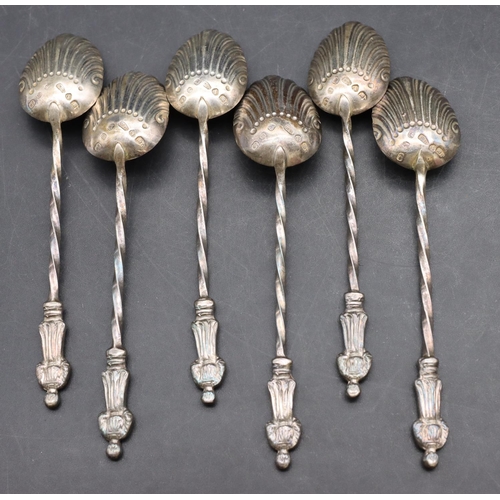 233 - A set of 6 Birmingham silver Apostle teaspoons with twist stems and shell shaped bowls, 2oz