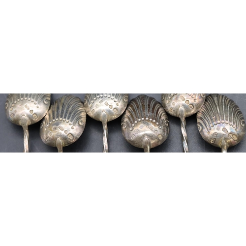 233 - A set of 6 Birmingham silver Apostle teaspoons with twist stems and shell shaped bowls, 2oz