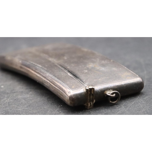 237 - A London silver concaved shaped card case with hinged top and engine turned decoration, 1.3oz 9cm lo... 