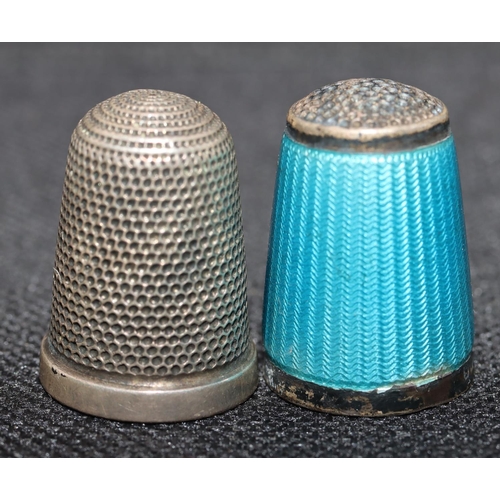 246 - A silver and turquoise enamelled thimble and another silver thimble (2)