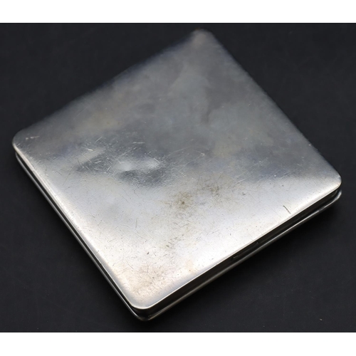 263 - A Continental silver coloured metal square compact, stamped ZPLA, with embossed hinged lid with vari... 