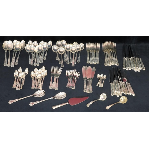 275 - A modern silver plated Kings pattern 12 place setting flatware service, comprising of 12 dinner kniv... 