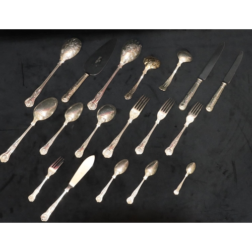 275 - A modern silver plated Kings pattern 12 place setting flatware service, comprising of 12 dinner kniv... 