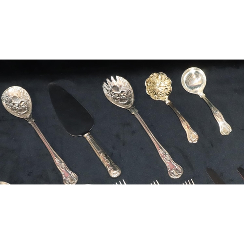 275 - A modern silver plated Kings pattern 12 place setting flatware service, comprising of 12 dinner kniv... 