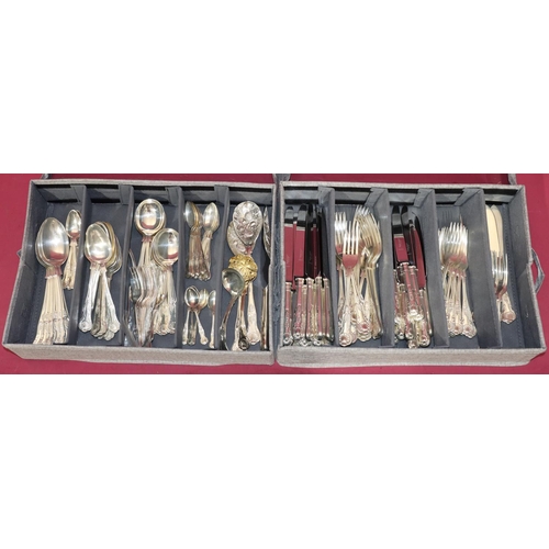 275 - A modern silver plated Kings pattern 12 place setting flatware service, comprising of 12 dinner kniv... 