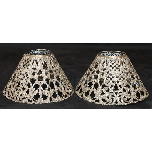 278 - A pair of Gorham silver coloured metal round shades with allover pierced and embossed leaf and scrol... 