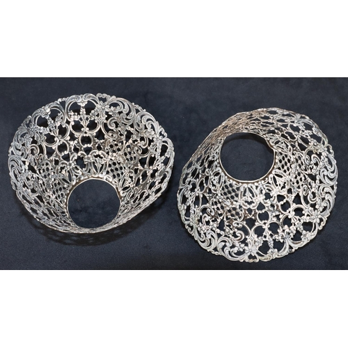 278 - A pair of Gorham silver coloured metal round shades with allover pierced and embossed leaf and scrol... 