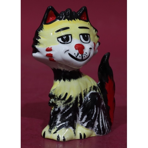 4 - A Lorna Bailey Art Deco style china figure of a seated cat on yellow, black and red ground, 13.5cm